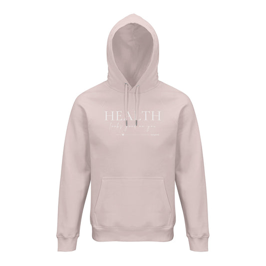 Unisex Hoodie „Health looks good on you” von beyond mit Kapuze und Bauchtasche